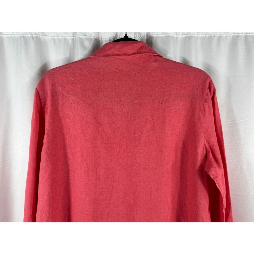 Chicos Coral Pink 100% Linen Long Sleeve Button Down Tunic‎ Top Size 1 M Medium